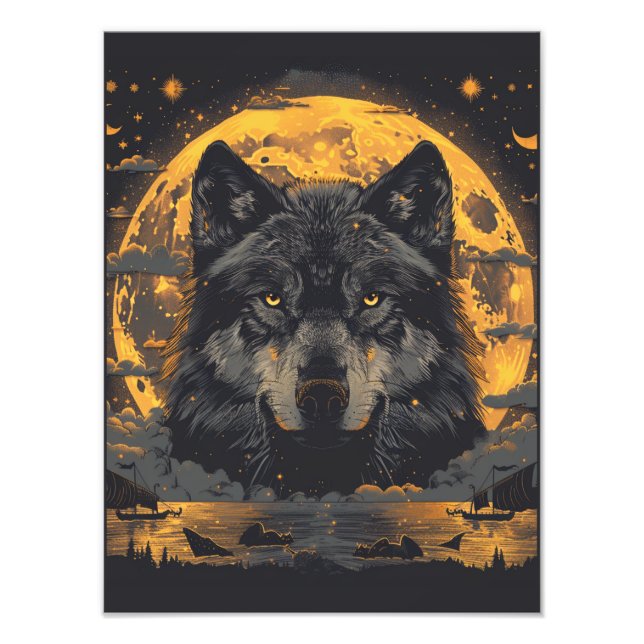 Foto Póster de lobo luna llena estrellas (Frente)