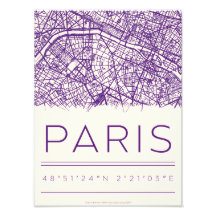Póster de mapa de coordenadas de París – Calle de 