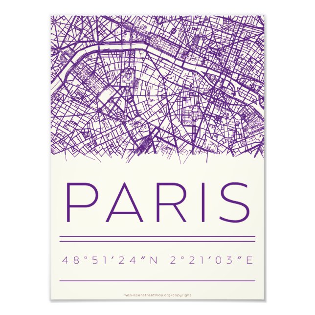 Foto Póster de mapa de coordenadas de París – Calle de  (Frente)