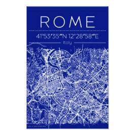 Foto Póster de mapa de la ciudad de Roma en plano azul