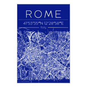 Foto Póster de mapa de la ciudad de Roma en plano azul
