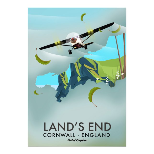 Foto Póster de mapa de viaje de Land's End Cornwall (Frente)