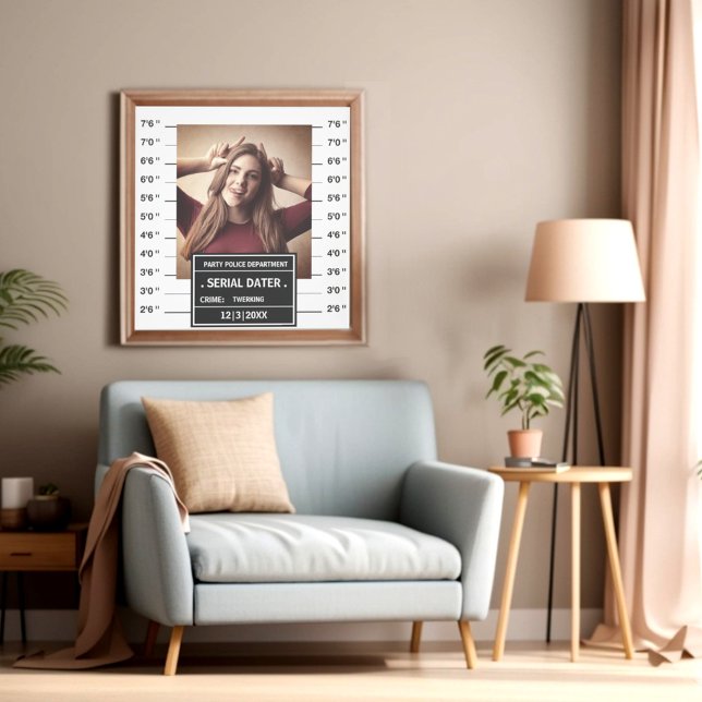 Foto Poster de mugshot personalizado gracioso (Funny police mugshot parody poster with custom photo)