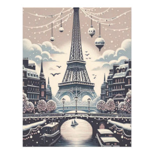 Foto Póster de Navidad de París - Torre Eiffel nevada d