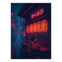 Póster de Noche de Ramen Cyberpunk – Ciudad Japone