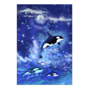 Foto Póster de orcas Luna Llena Azul