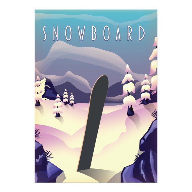 Foto Póster de viaje de estilo vintage de snowboard (Frente)