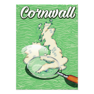 Foto poster de viaje de vintage de cornwall map