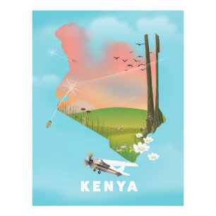 Foto Póster de viaje ilustración del mapa de Kenia.