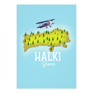 Foto Póster de viaje ilustrado del mapa de Halki Grecia