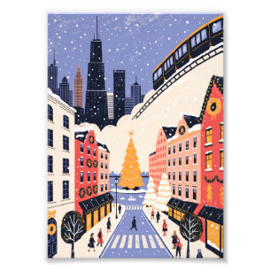 Foto Póster de viaje retro de Navidad de Chicago