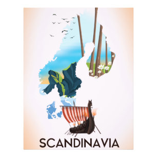 Foto Póster de viaje vikingo del mapa de Escandinavia