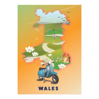 Foto Poster de viajes de vintage de Wales map