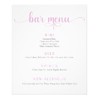 Poster del menú de la barra Boda rosa y blanca