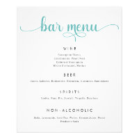 Poster del menú de la barra de Bodas azul y blanco