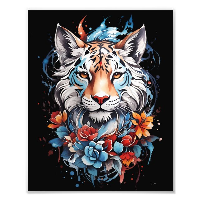 Foto Poster del tigre lindo | Tigre de flores artificia (Frente)