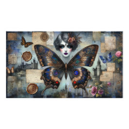 Foto Poster Ephemera Victoriana Lady Mariposa Gótica