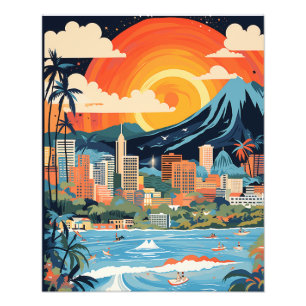 Foto Poster Honolulu Beach Colores Brillantes AI Genera