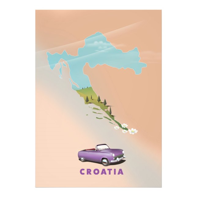 Foto Póster ilustrado del mapa de Croacia. (Frente)