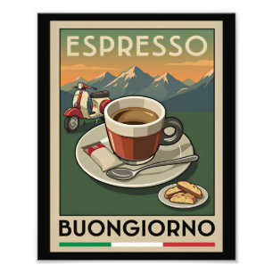 Foto Póster Retro Arte Café Espresso Italiano Años 50
