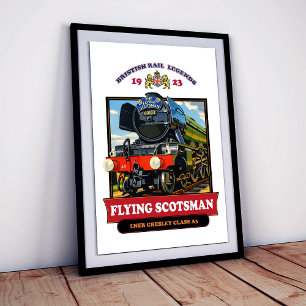 Foto Póster Retro de la Locomotora de Vapor Flying Scot