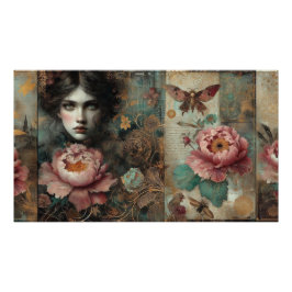 Foto Poster victoriano Peony Rosa Ephemera