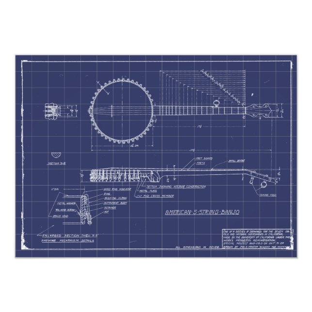 Foto Poster Vintage Banjo Blueprints (Frente)