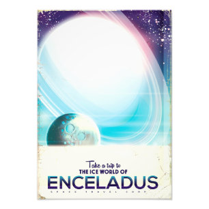 Foto Póster vintage de viaje espacial a Encélado