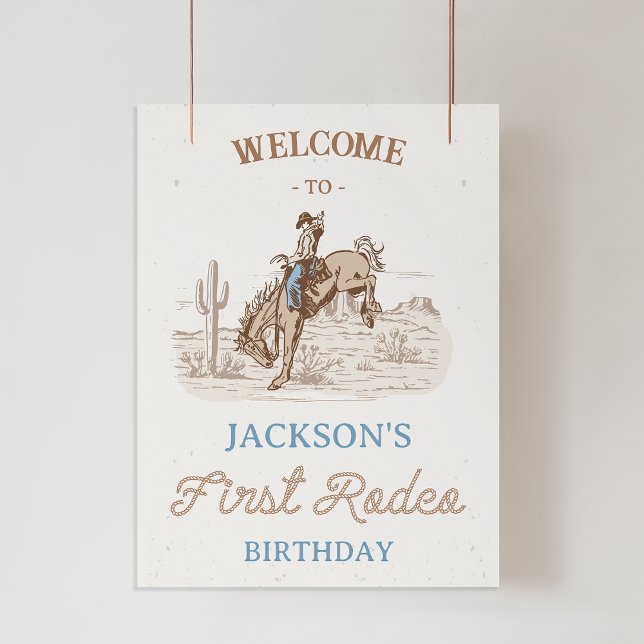 Foto Primer Rodeo de Cowboy Signo de Bienvenida de Cump (Boys First Rodeo 1st Birthday Welcome Sign, Cowboy 1st Birthday Welcome Poster, Western Themed Rodeo)