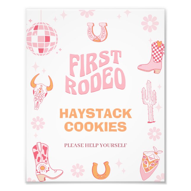 Foto Primer Rodeo Rosa Retro Primer Rótulo Fiesta de cu (Frente)