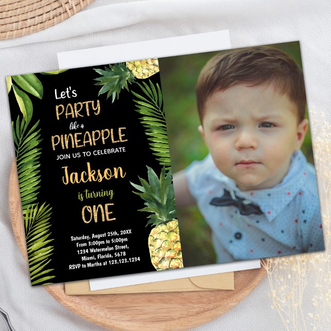 Foto Primeras invitaciones al cumpleaños de Green  (Photo First Green Pineapple Birthday Invitations)