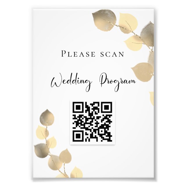 Foto Programa de bodas Código QR eucalipto oro (Frente)
