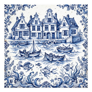 Foto Pueblo de Delft y puerto de pesca Cobalto Azul Bla