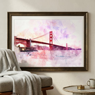 Foto Puente Golden Gate Acuarela al Atardecer