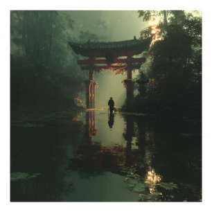 Foto Puerta Torii Brumosa Figura de Soledad al Amanecer