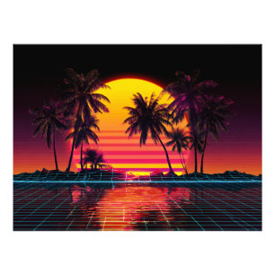 Foto Puesta de sol de palma de rejilla de neón