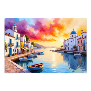 Foto Puesta de sol en pueblo costero mediterráneo