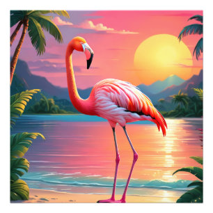 Foto Puesta de sol tropical de flamenco en la playa