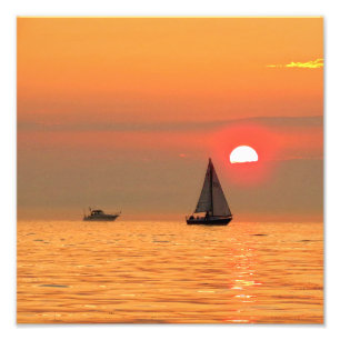 Foto Puesta del sol y barcos del lago Michigan