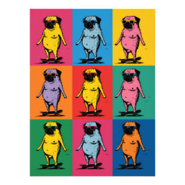 Foto Pugs Divertidos en Monopatines Cuadrícula de Arte 