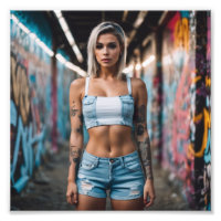 Punk de belleza asombroso Chica de graffitis rubia