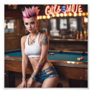Foto Punk de tatuaje de pelo rosado Chica bar piscina e