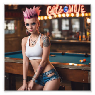 Foto Punk de tatuaje de pelo rosado Chica bar piscina e