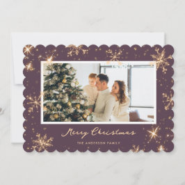 Foto Purple Snowflake Falso Tarjeta navideña