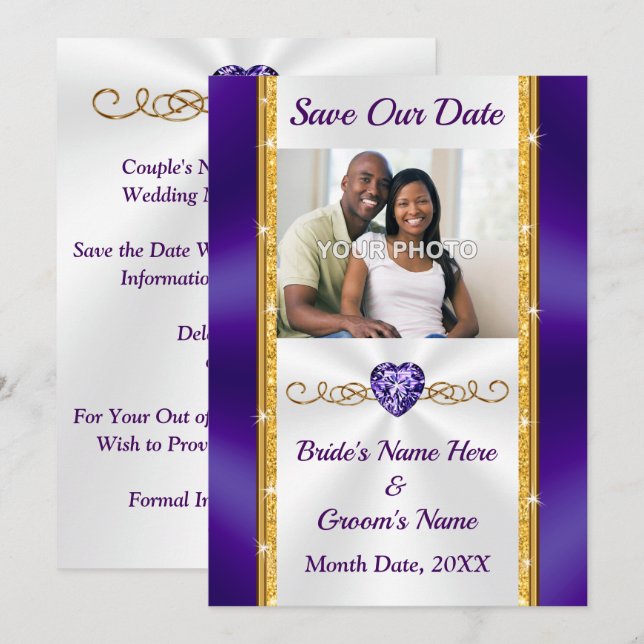 FOTO, Purple y Gold Wedding Salven las tarjetas de (Anverso / Reverso)