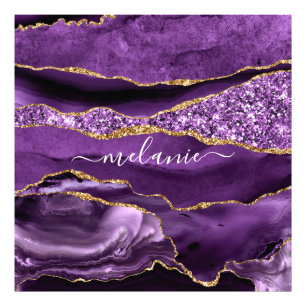 Foto Purpurina Purple Gold Marble Nombre personalizado