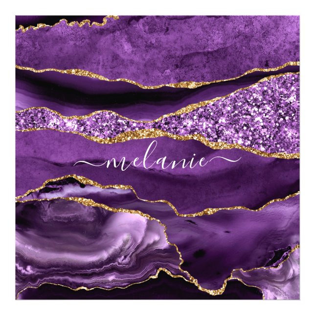 Foto Purpurina Purple Gold Marble Nombre personalizado  (Frente)