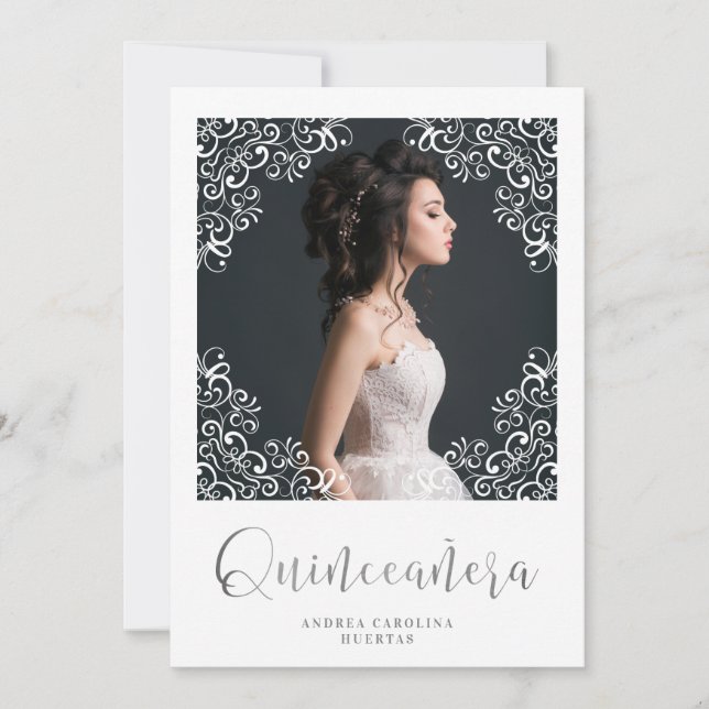Foto Quinceañera Español Efecto Encaje Blanco (Anverso)