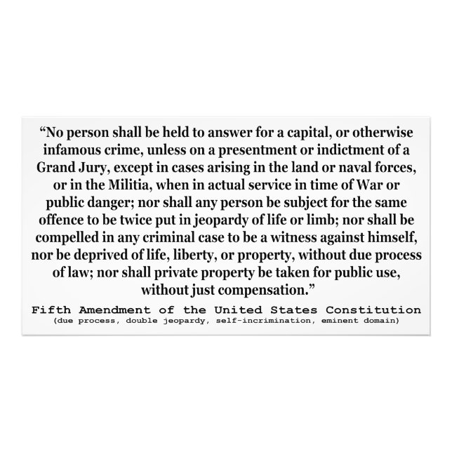 Foto Quinta enmienda a la Constitución de los Estados U (Frente)