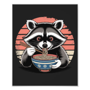 Foto Raccoon Comer Ramen Estilo Vintage Japonés